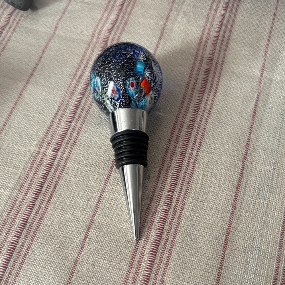 Murano Glass Blue and Red Wine Stopper